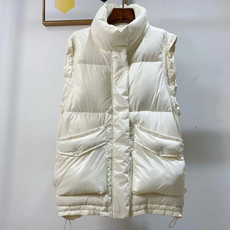 

2021 New Winter Down Waistcoat Women's Warm Thick Korean Fashion Loose White Duck Down Zipper Vest Jacket Top s1329