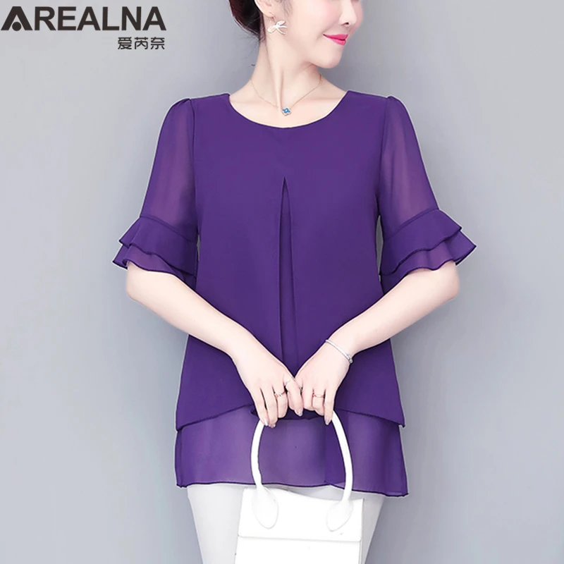 Блузка женская шифоновая с коротким рукавом в Корейском стиле | Женская одежда