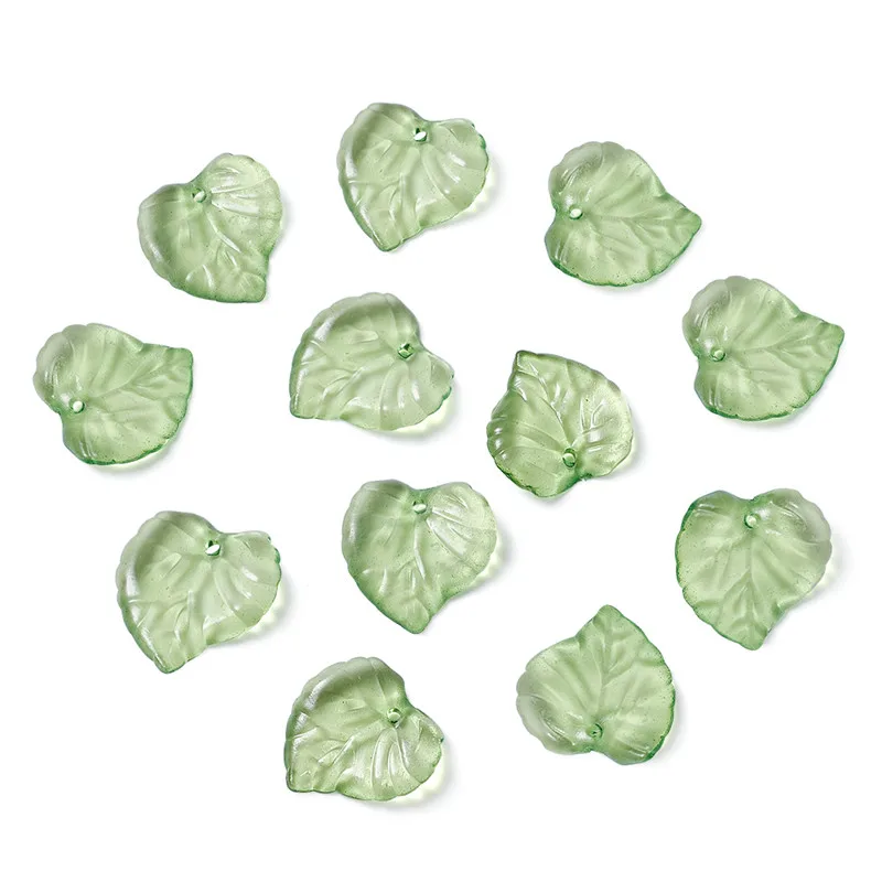 100 шт. прозрачные акриловые подвески с зелеными листьями шармы для изготовления