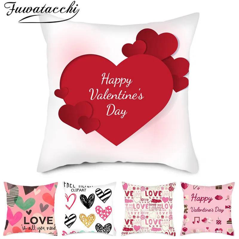 Чехол на подушку в форме сердца Fuwatacchi розовый и красный узор наволочки для