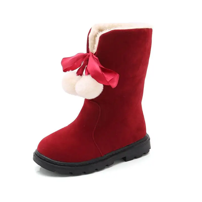red kids Girls boots Winter warm plus velvet girls boots newest children's high boots wool little girl princess fashion boots - Цвет: red