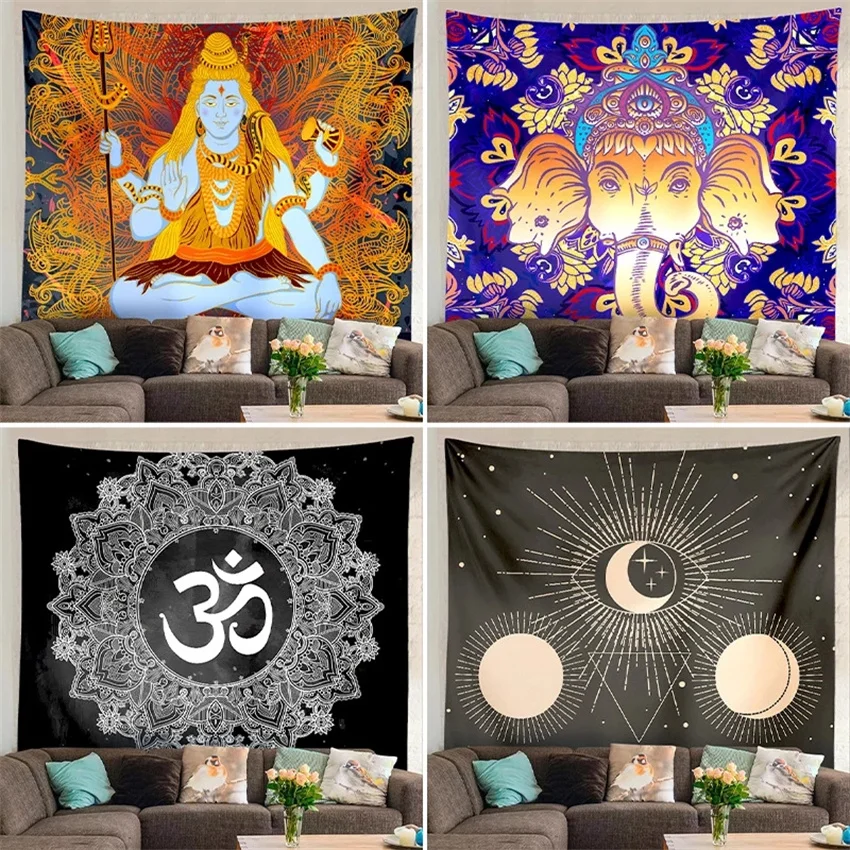 

Indian Buddha Tapestry Living Room Wall Cloth Sofa Background Cloth Bedside Tapestry Decoration Wall Painting