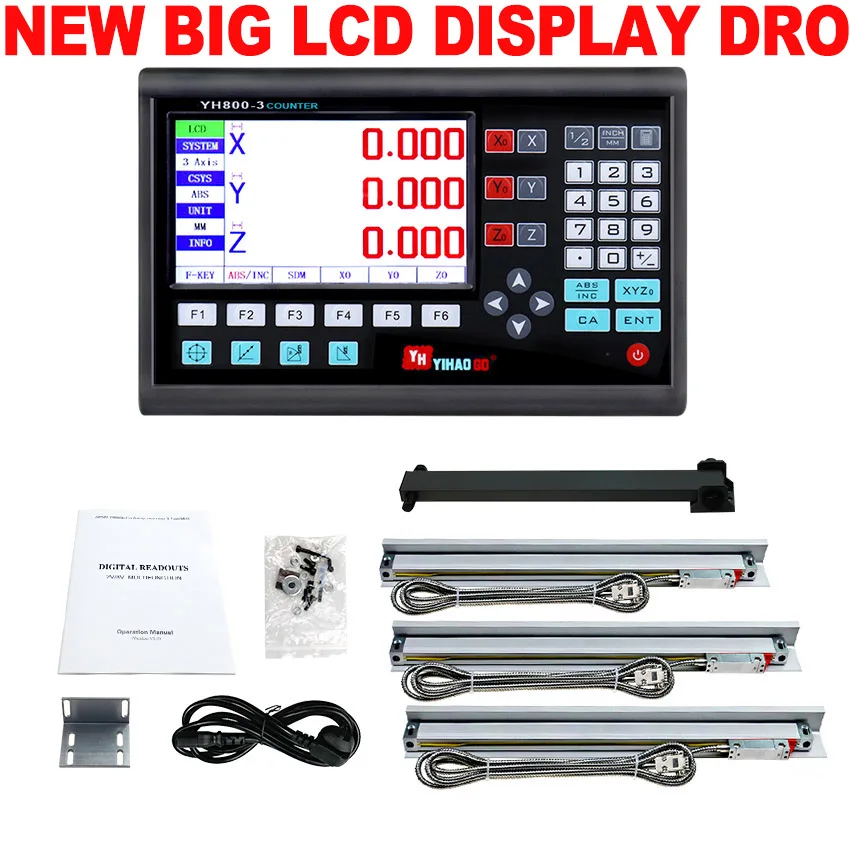 

3-осевой ЖК-дисплей DRO набор/комплект монитор дисплей с 3 шт. 5U тонкие линейные весы 50 до 1000 мм Бесплатная доставка для машин