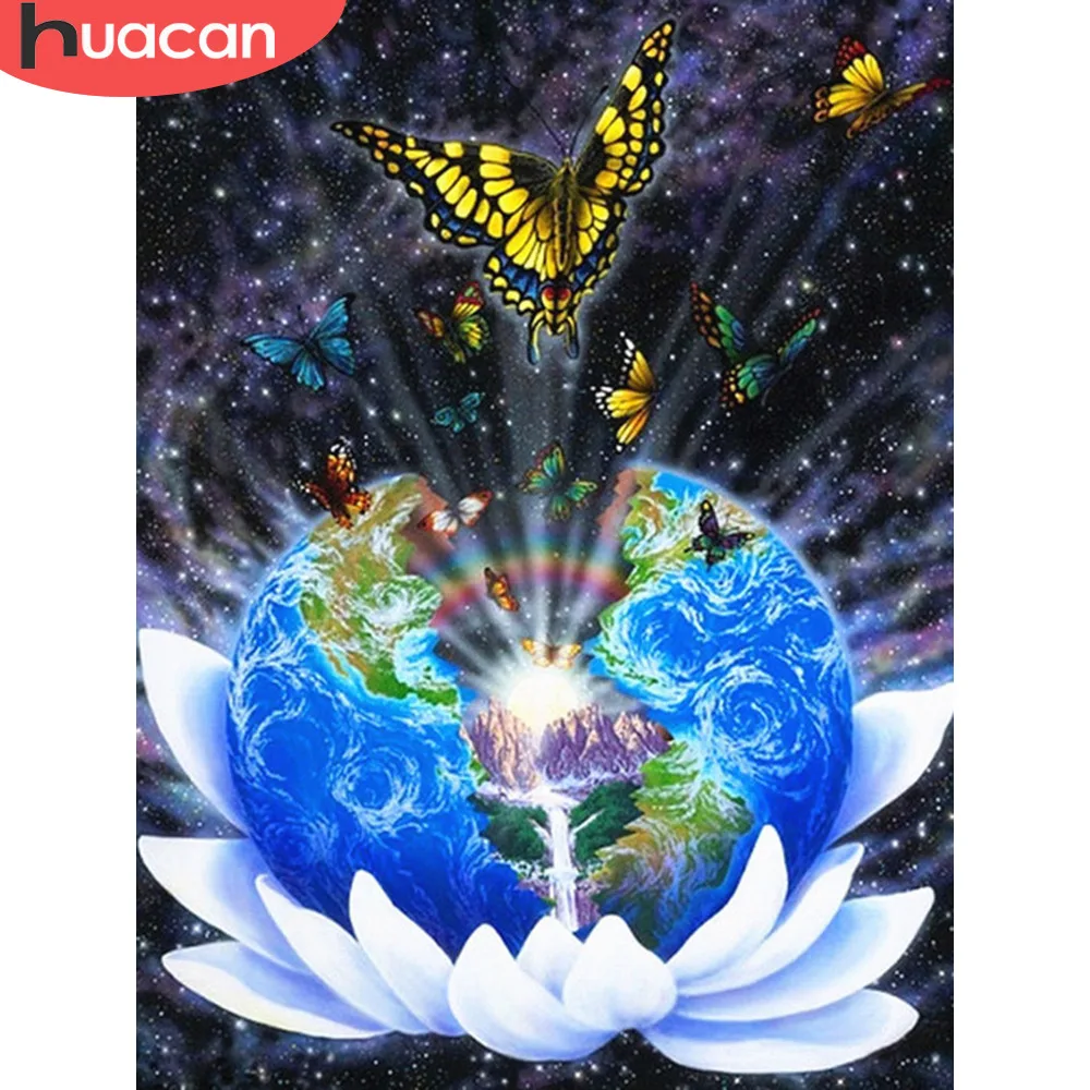 Алмазная вышивка HUACAN Earth 5D алмазная Картина Бабочка Бриллиантовая мозаика пейзаж