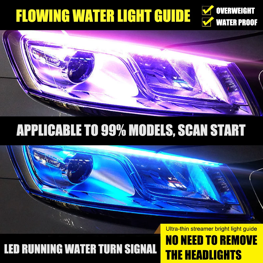 

2pcs LED DRL Car Daytime Running Light 12V Flexible Waterproof Strip Auto Headlights White Turn Signal Amber Brake Flow Lights