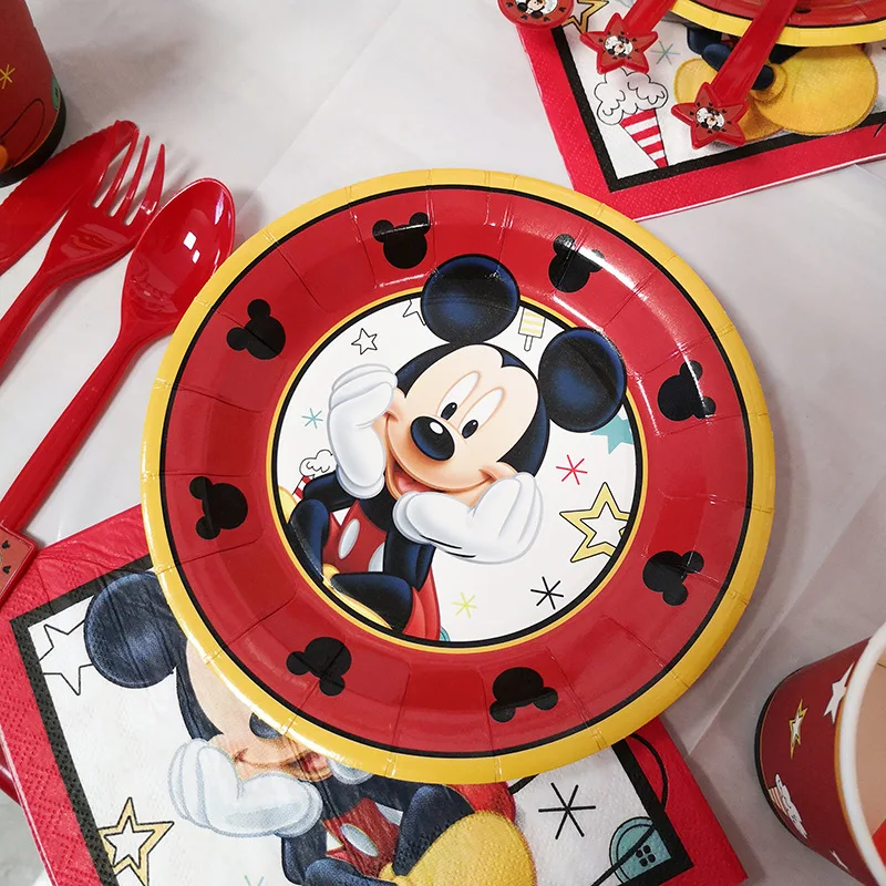 Disney Микки Маус украшения на день рождения скатерть бумажные тарелки чашки баннер