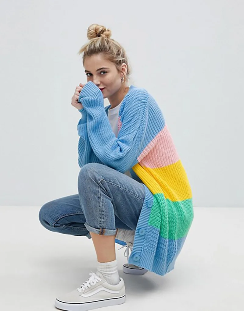 Женский разноцветный кардиган на пуговицах Fitshinling длинный вязаный в стиле