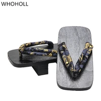 whoholl geta summer mens two tooth clogs high heel thick bottom japanese geta solid wooden slippers cosplay shoes costumes