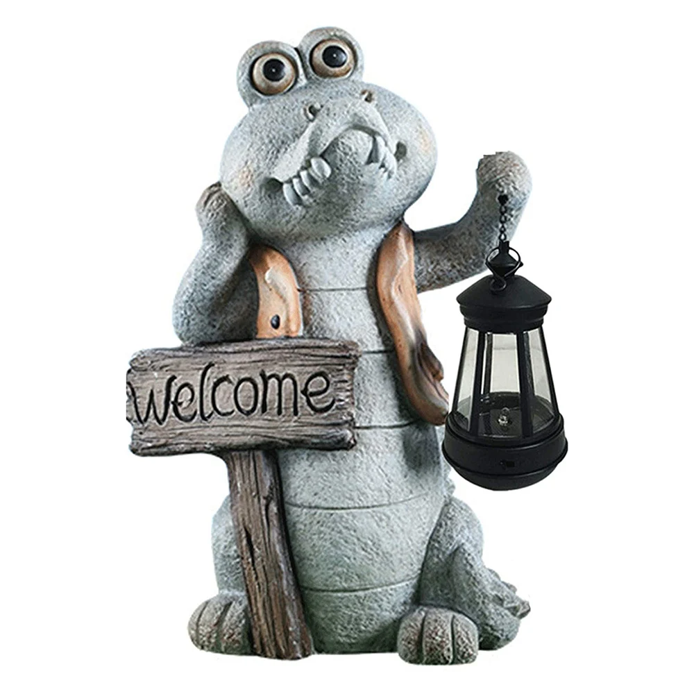 

Solar LED Garden Aligator With Welcome Sign Resin Crafts Gardening Sculpture LED Lawn Lamp for Courtyard Landscape PLDI8