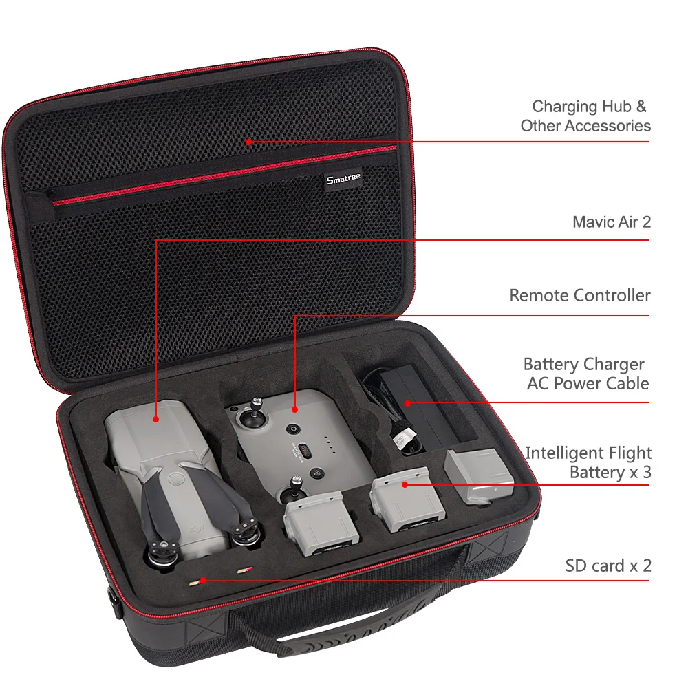 Жесткий чехол Smatree для DJI Mavic Air 2 Fly more combo и аксессуары (Дрон в комплект не
