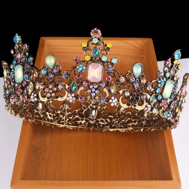 Свадебная вечеринка сплав Grand Crown Женская винтажная инкрустация цветной горный хрусталь Украшение-корона на голову