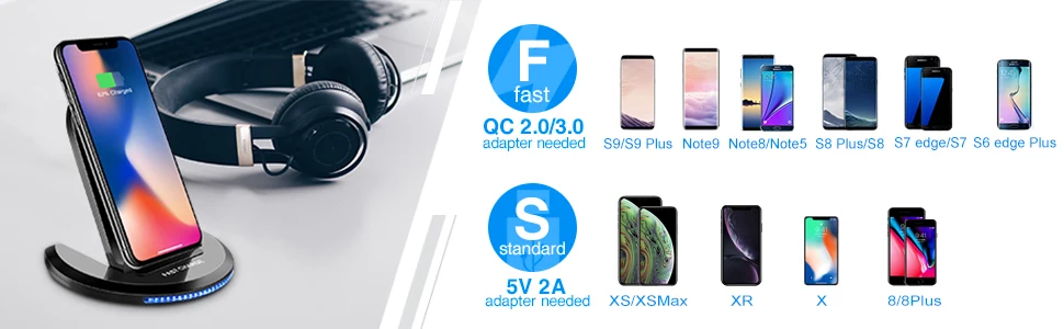 DCAE 10 Вт Qi Беспроводное зарядное устройство для iPhone XS Max XR X 8 USB быстрая зарядка 3,0 Быстрая зарядка Подставка для samsung S10 S9 S8 Note 9