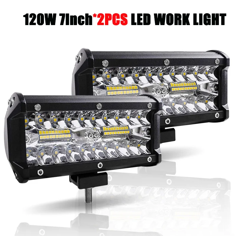 2PCS 120WO 7 inch 2 шт. светодиодный брусок для внедорожников 18-240W 4-12 дюймов светодиодный светильник бар светодиодный рабочий Светильник Автомобиля Трактор Лодка 4x4 грузовик внедорожник ATV дальнего света 12V 24V - Цвет: 2PCS 120WO 7 inch