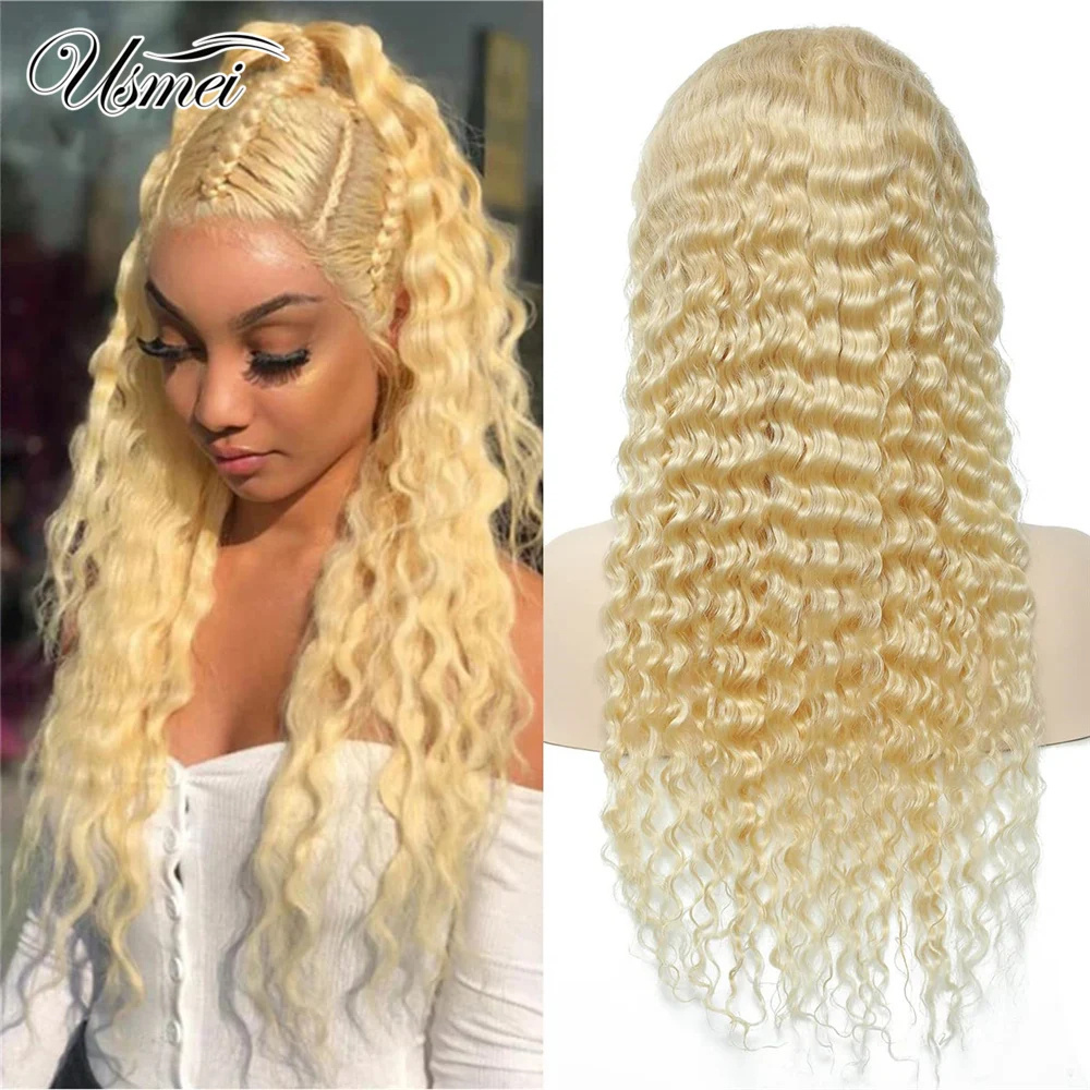 

Usmei Synthetic Wig HD Transparent Lace Front Deep Wave 613 Wig with Baby Hair Pre Plucked Lace Front Wigs for Black Women