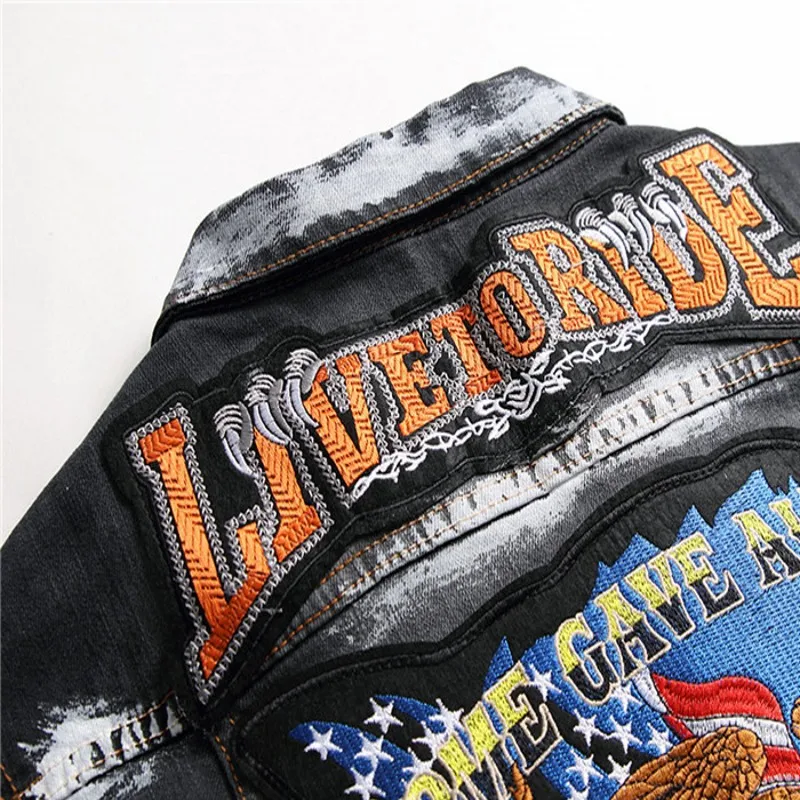 

Men denim vest personality brush paint slim jacket punk personality outdoor patch motorcycle motorcycle street sleeveless vest