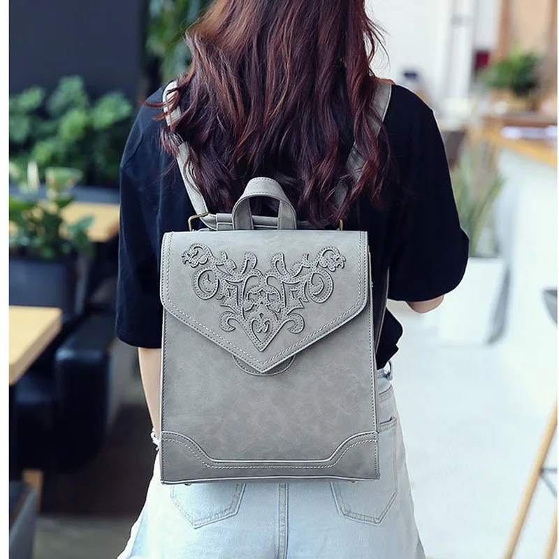 Модный женский кожаный рюкзак Женская Цветочная сумка Дамские Мягкие рюкзаки с