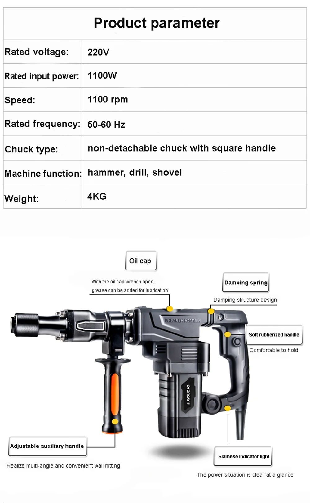 Электрический перфоратор 1100 Вт ОБ/мин электроинструменты 3 в 1 26 мм регулируемая