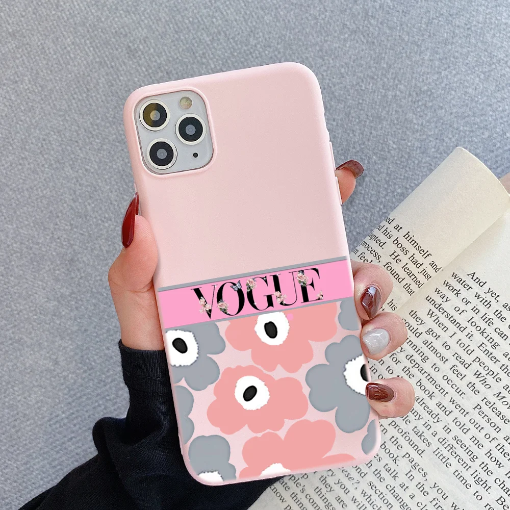 

Lovely flower Phone Case for iPhone 13 11 pro 8 7 6S Plus X XR 11 12 13 Pro mini XS MAX 13mini Matte Candy Pink Silicone Cases