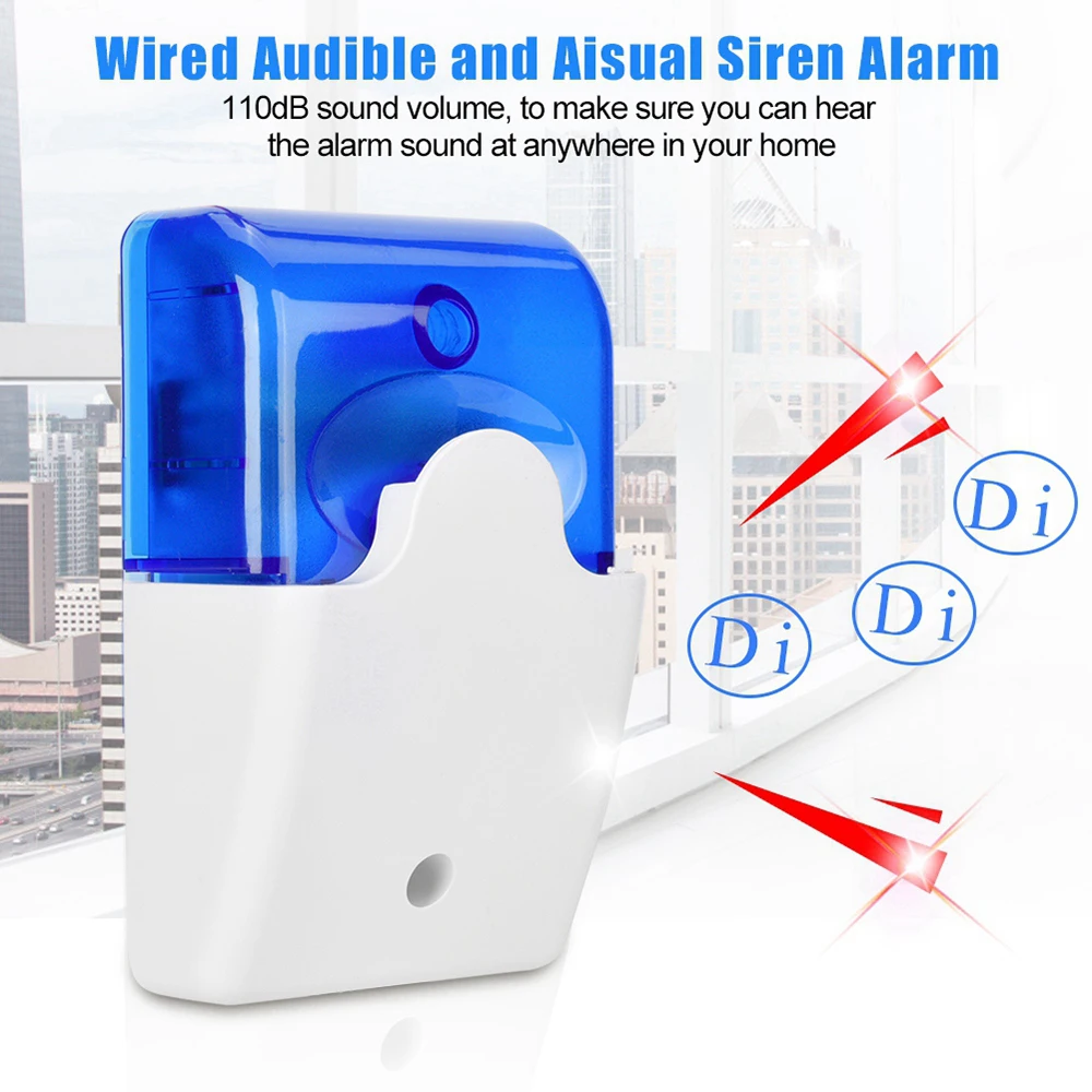 

Mini Wired indoor Strobe Siren Sound Alarm Strobe Flashing Red Light Sound Siren for Home Security Protect Alarm System 110dB