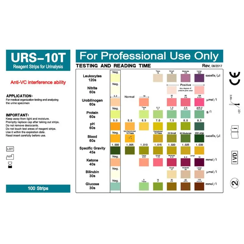 

100 Strips URS-10T Urinalysis Reagent Strips 10 Parameters Urine Test Strip Leukocytes, Nitrite, Urobilinogen, Protein, pH, Bloo