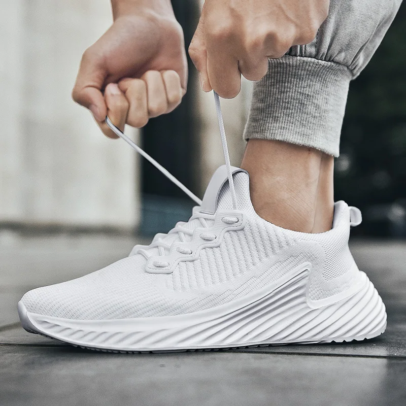 Кроссовки мужские легкие удобные из сетчатого материала плоская подошва для