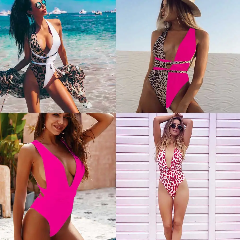 Цельное бикини 2020 сплошной купальник для женщин глубокий v-образный вырез