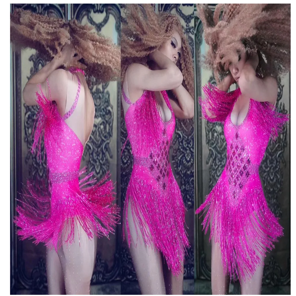 

Sexy Summer Bodysuit Overalls For Women Tassel Diamond Rompers Birthday Party Celebrate Nightclub Stage Performance Leotard