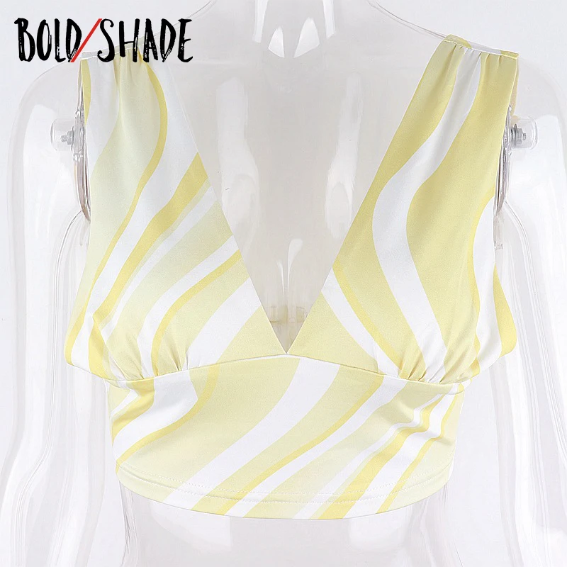 

Bold Shade Indie Aesthetic Tank Tops Striped Print Bandage Streetwear Fashion Women Bustier Top Summer Sexy Hot Backless Camis