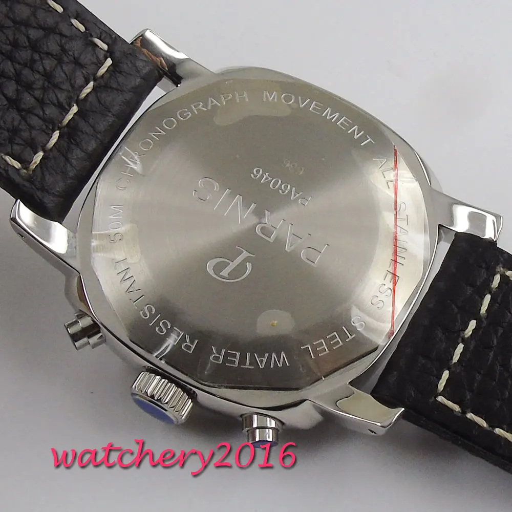 44 мм parnis коричневый циферблат твердый корпус секундомер часы Полный Хронограф