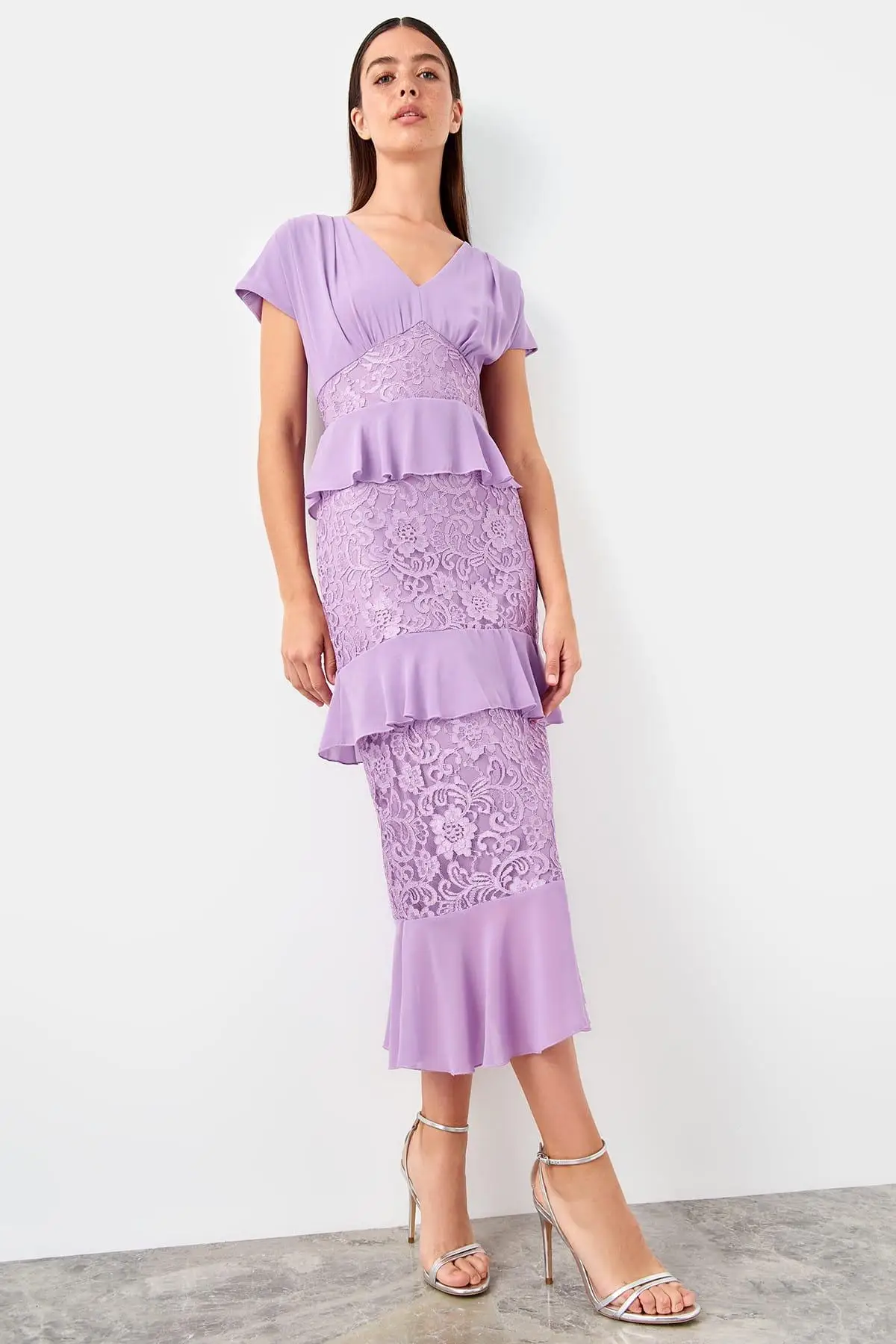 Trendyol Lilac кружевная отделка TPRSS19UT0201|Женские платья| |