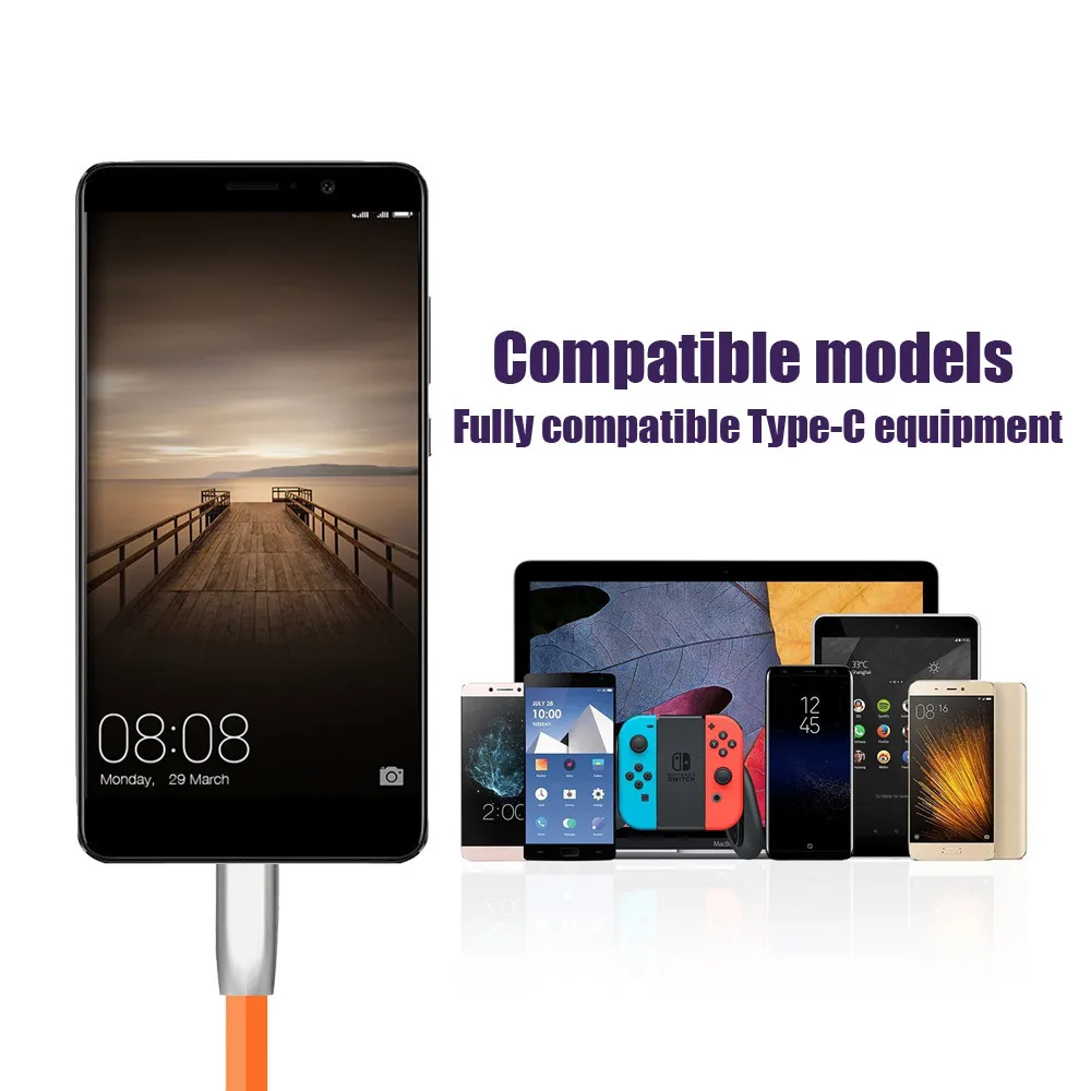 1 м USB кабель Type-C с автоматическим отключением быстрой зарядки нейлон для Samsung Galaxy