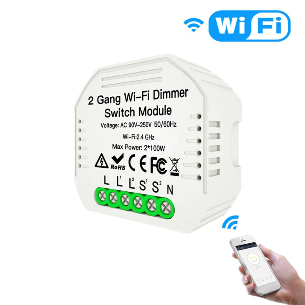 

2 Gang DIY Mini LED WiFi Dimmer Module APP Remote Control 2 Way Smart Light Switch Support Smart Life/Tuya
