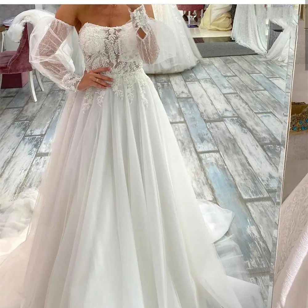 Свадебное платье с открытыми плечами трапециевидной формы свадебное из органзы