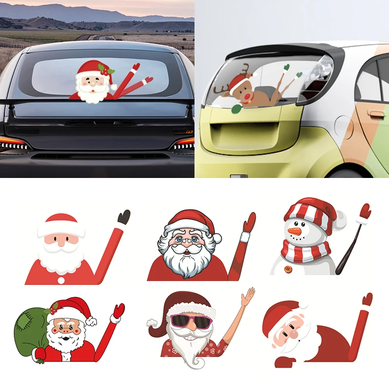 

Christmas Waving Santa Claus Stickers Car Window Wiper Decals Xmas Home Decor