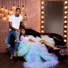 Женское фатиновое платье с рюшами, Радужное платье с длинным рукавом