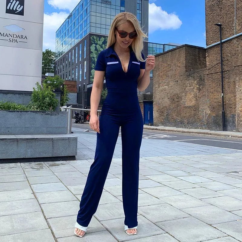 

Женский замшевый комбинезон на молнии, однотонный облегающий спортивный комбинезон с коротким рукавом и воротником-поло, осень 2021