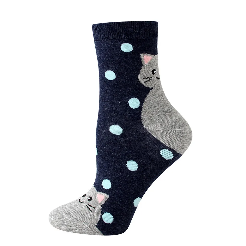 1 Pair Socks Women Warm Cotton Funny Cute Socks Animal Character Dot Print Women's Socks Calcetines Meias W2 - Цвет: NY