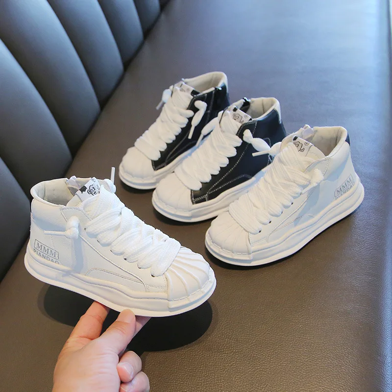 

2021 girls' genuine leather sneakers boys' high-top fashion brand casual children's sports shoes