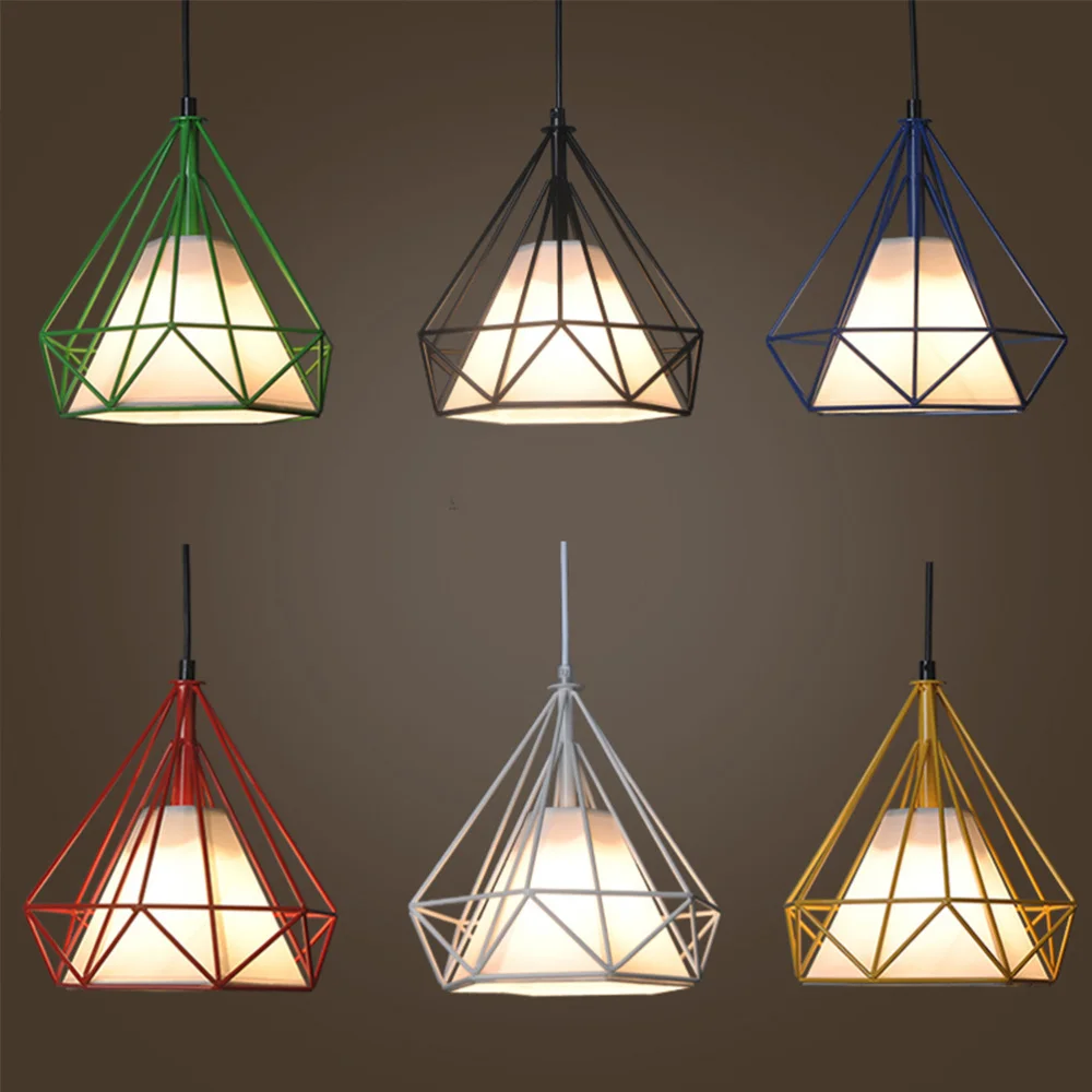 

Iron Pendant Lamp Diamond Shape Ceiling Lamp Restaurant Decorative Pendant Light (Black Frame White Cover)