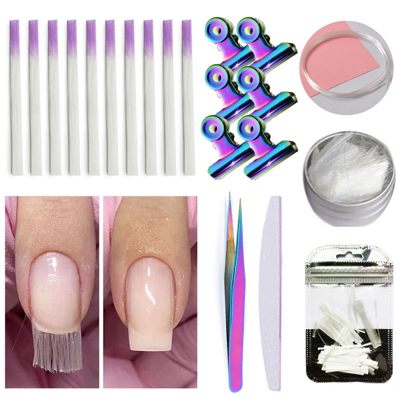 

Fiberglass Nails Extension Kit with Tweezers Clip File Nail Building Manicure Tools TU45889