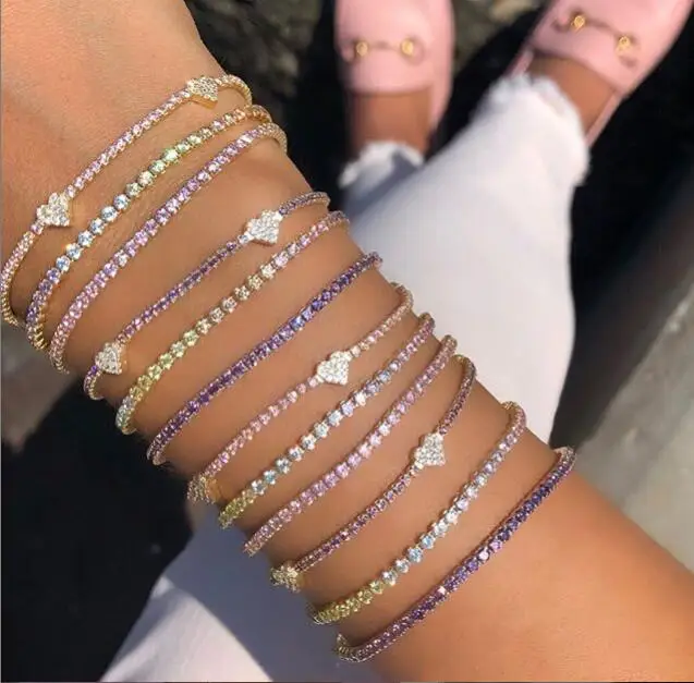 Женский тонкий браслет в форме сердца теннисная цепочка белого фиолетового или