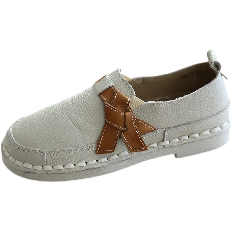 Careaymade-Genuine leather shallow mouth,bean shoes,super soft soles,literature art RETRO single shoes,bow tie, women's shoes