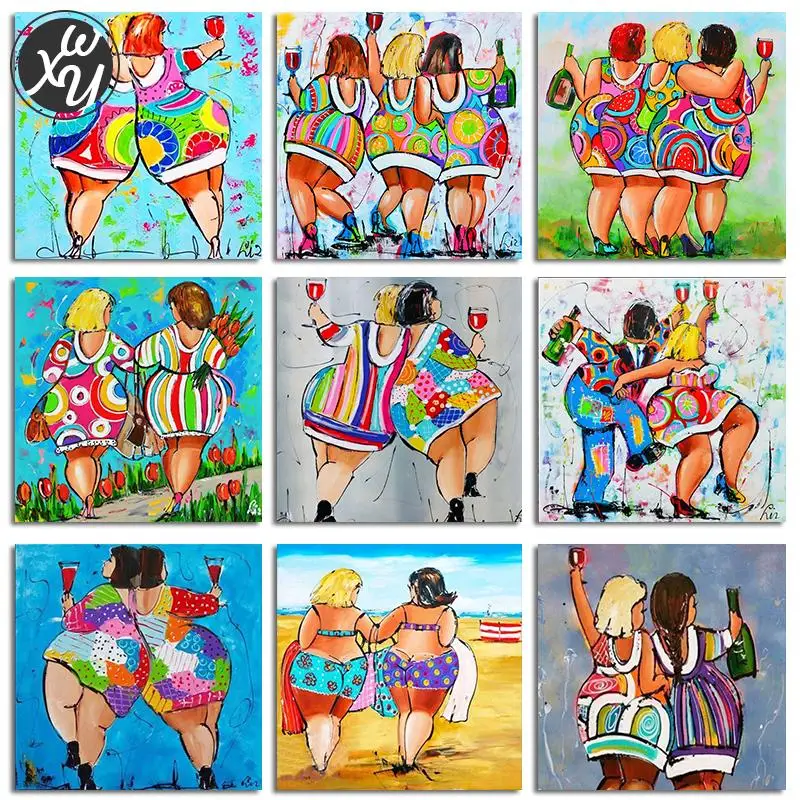 

Набор для алмазной вышивки крестиком Fat Lady, картина 5D из страз для взрослых, мультяшная девушка, полноразмерная мозаика, домашний декор