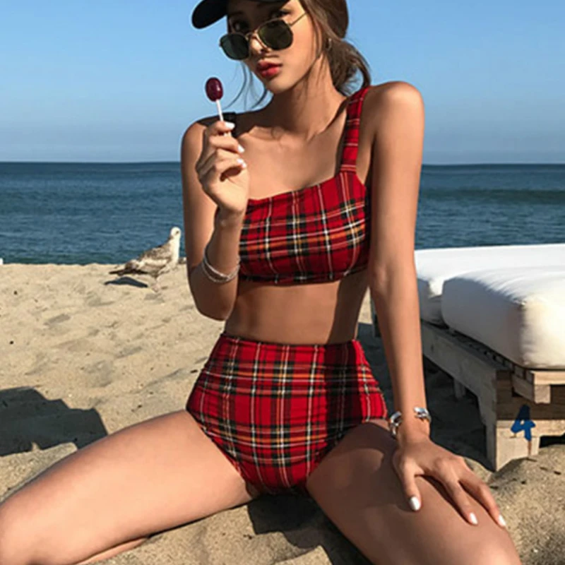Комплект бикини в клетку купальник для женщин пуш ап Feminino сексуальный 2020