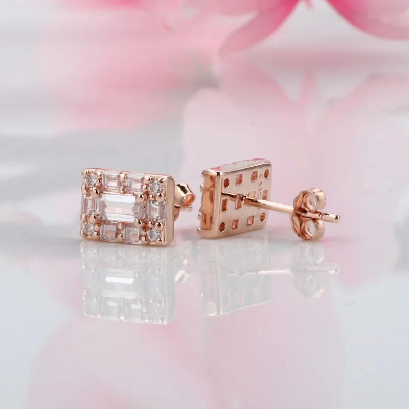 

Original 925 Sterling Silver Pan Earring Rose Gold Exquisite Crystal Cz Stud Pan Earrings For Women Wedding Gift Fashion Jewelry