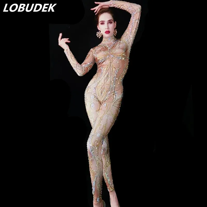 Трико женское эластичное блестящее с кристаллами телесного цвета | Тематическая