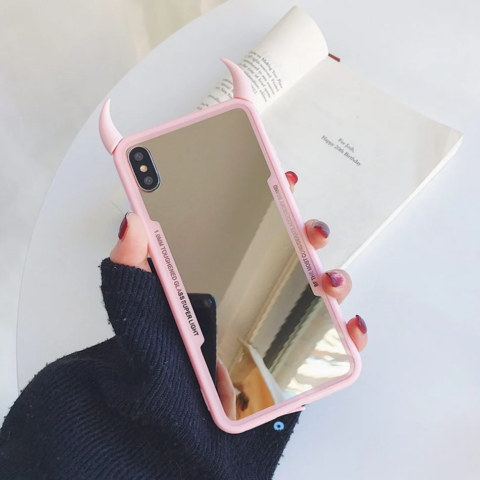 U1 Чехол для iPhone 11 Pro Max, чехол для iPhone XR XS Max, милый 3D чехол с рогом дьявола для iPhone 7, 6s, 8 Plus, зеркальный карамельный чехол для телефона - Цвет: U1
