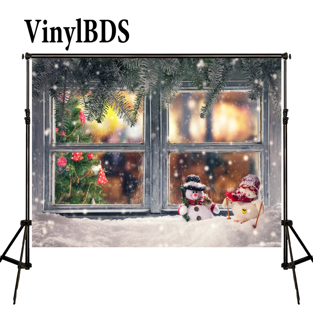 Рождественский фон VinylBDS фотография окна снег Рождественская елка красный звонок