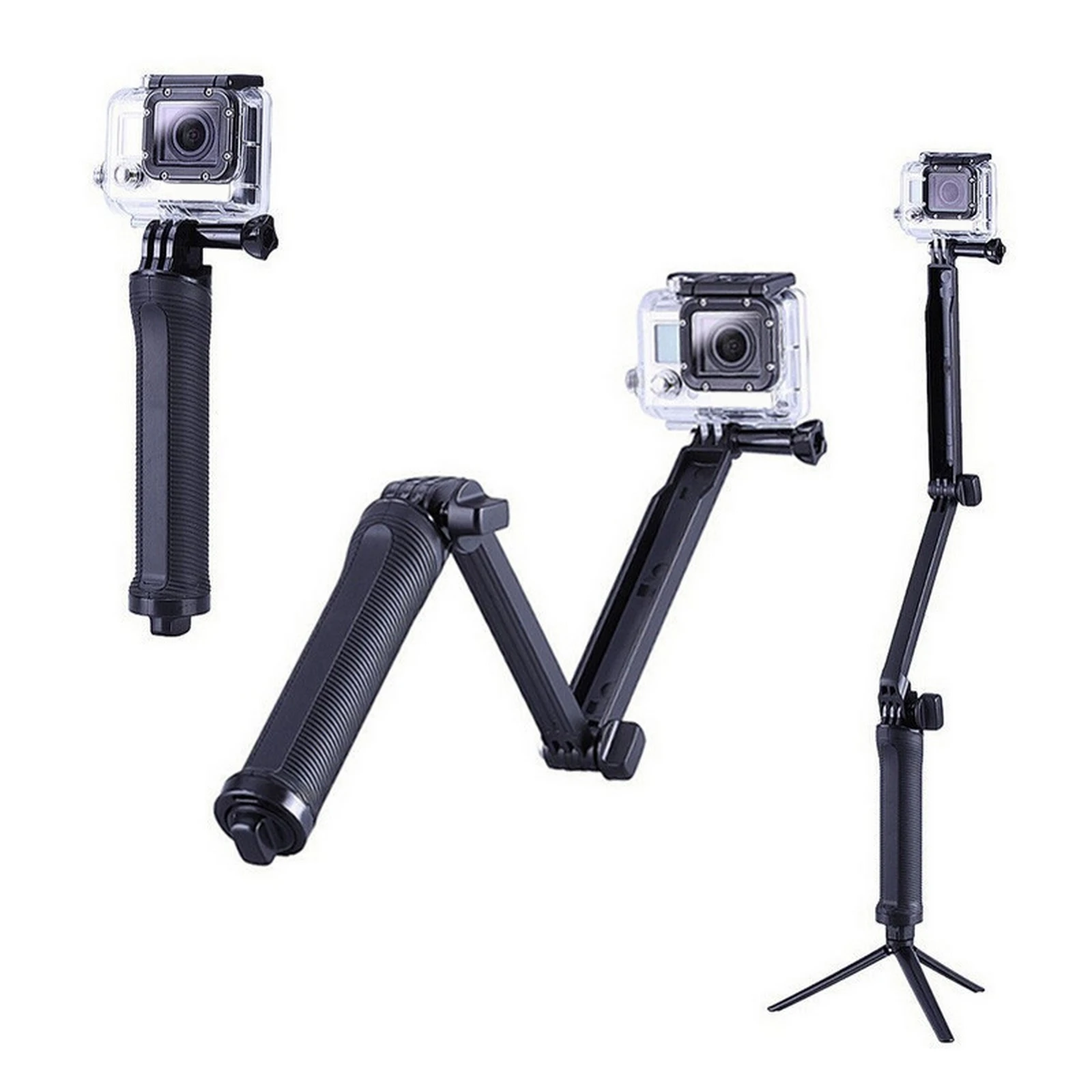 

folded Aluminum Alloy 3 Way Selfie Stick 360 Rotate + Detachable Tripod Mount Phone Holder for GoPro