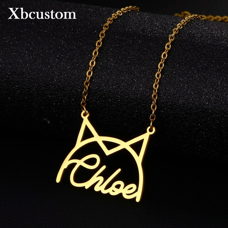 Пользовательское имя ожерелье с золотым котом из нержавеющей стали для